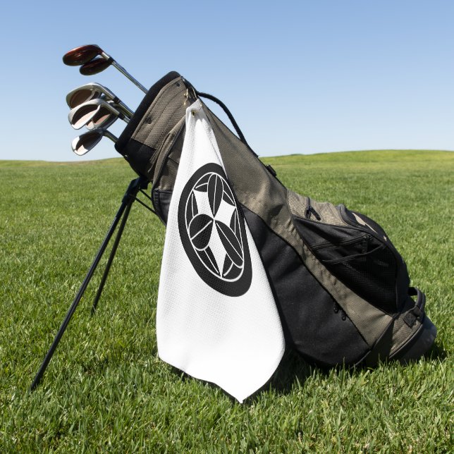 Nine bamboo leaves in circle golf towel (Green)