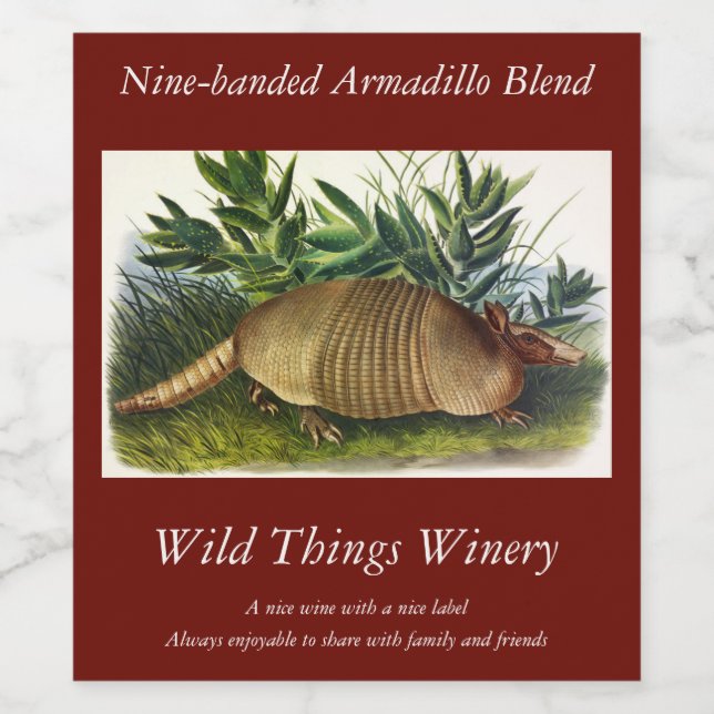 Nine-Banded, Long-nosed Armadillo by Audubon Wine Label (Single Label)