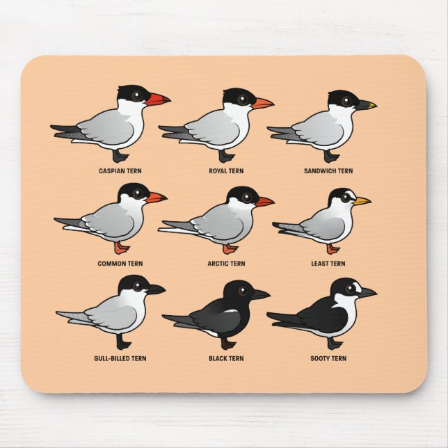 Nine Birdorable Terns (labelled) Mouse Pad (Front)