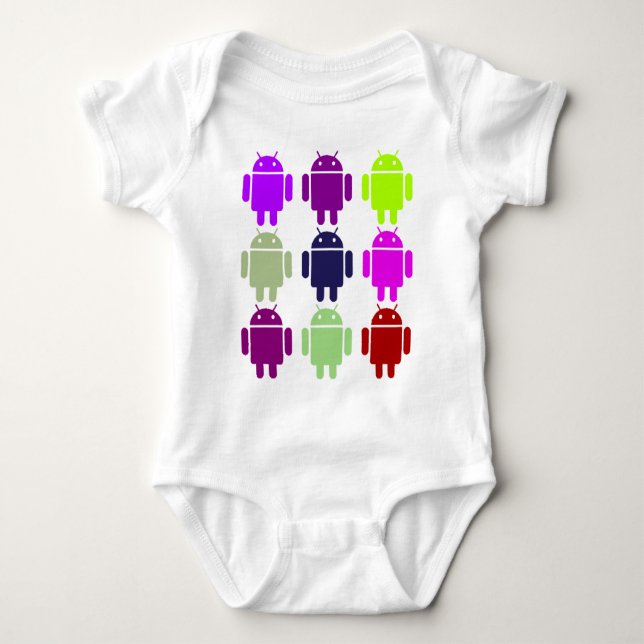 Nine Bug Droids (Android Multiple Purple Colours) Baby Bodysuit (Front)