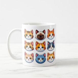 Nine cat faces different race coffee mug