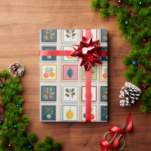 Nine Christmas Ornaments in Bold Frames Wrapping Paper
