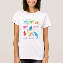 nine colourful cats in frames and one heart T-Shir