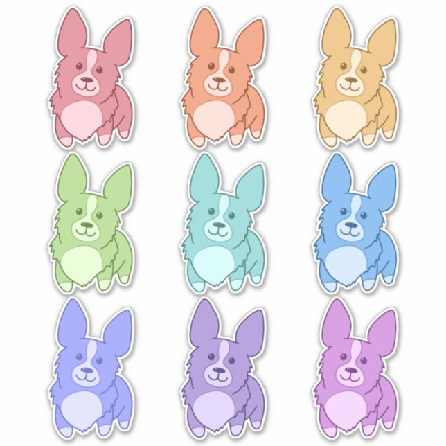 Nine Colourful Corgi Stickers (Front)