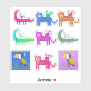 Nine Colourful Cute Assorted Animals and Birds