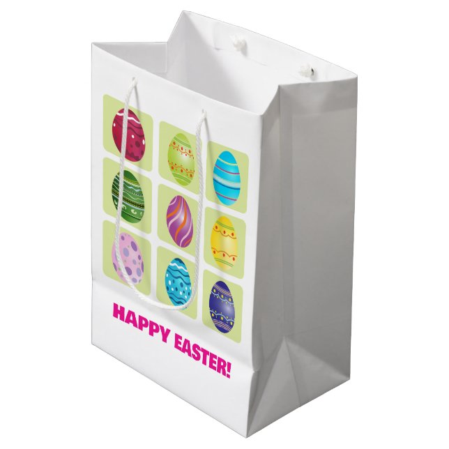 Nine Easter Eggs Medium Gift Bag (Front Angled)