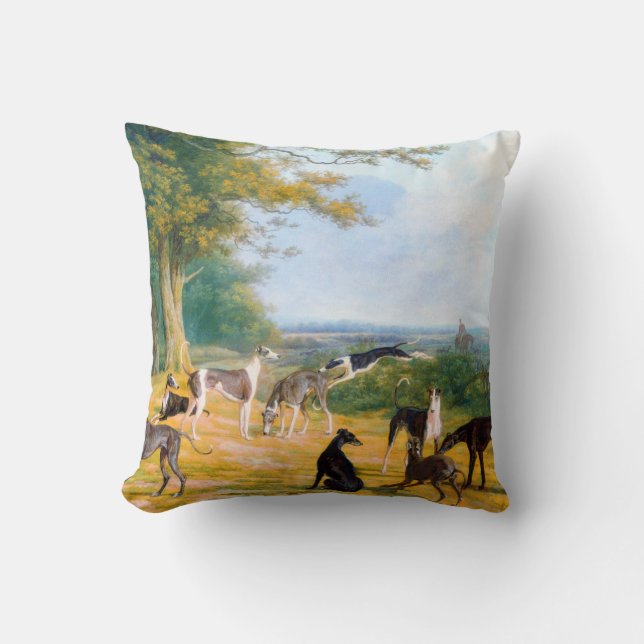 Nine Greyhounds in a Landscape by Jacques-Laurent  Cushion (Front)