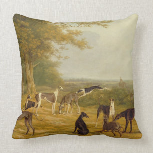 Nine Greyhounds in a Landscape (oil on canvas) Cushion