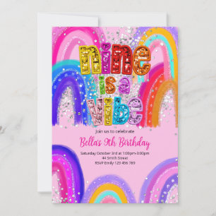 Nine is a Vibe 9th Birthday Invitation