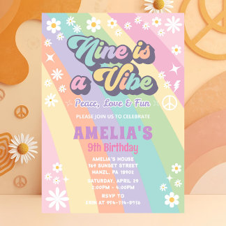 Nine is a vibe birthday invitation