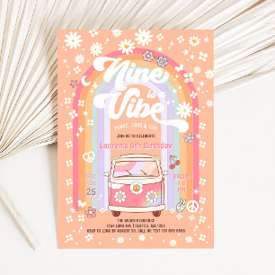Nine is a Vibe Daisy Groovy Van 9th Birthday Invitation