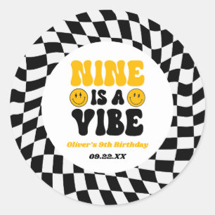 Nine Is A Vibe Retro Ninth 9th Birthday Party Classic Round Sticker