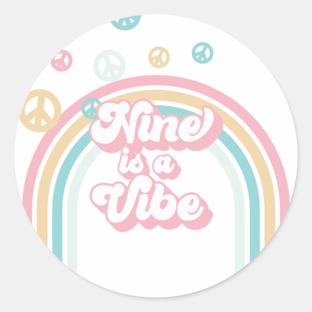 Nine is a Vibe Retro Summer Rainbow Classic Round Sticker (Front)