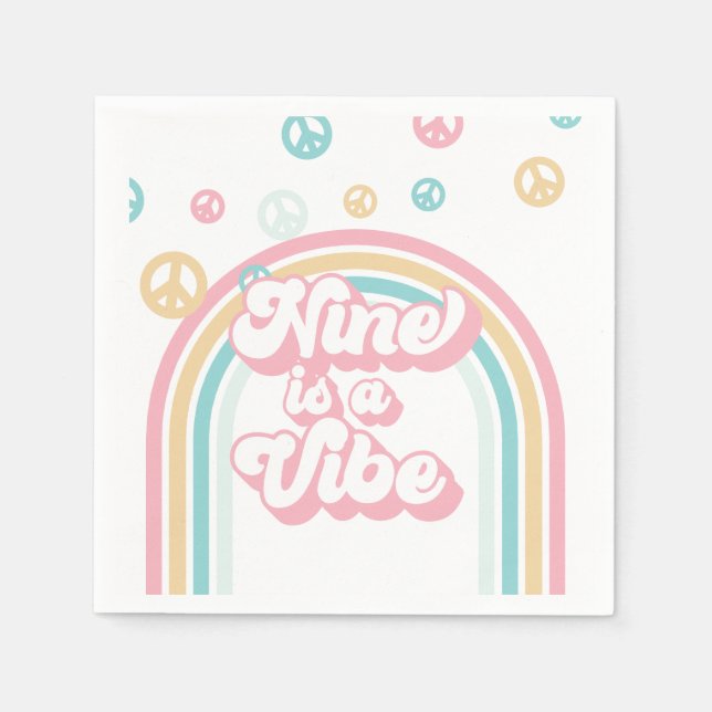 Nine is a Vibe Retro Summer Rainbow Napkin (Front)