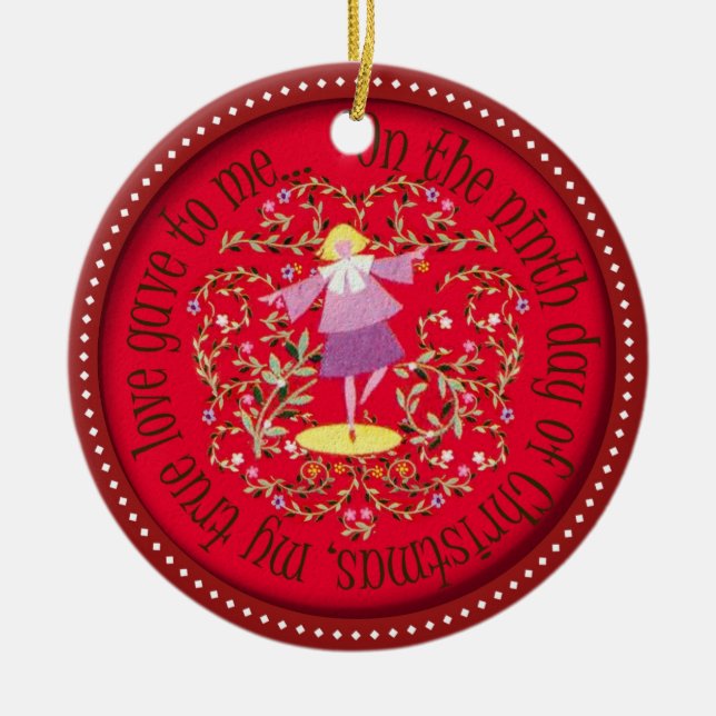 Nine ladies dancing ceramic tree decoration (Front)