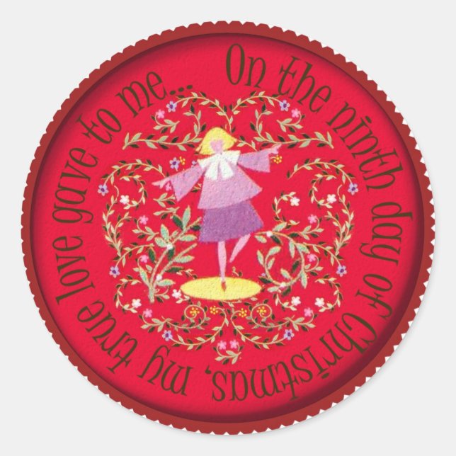 Nine ladies dancing classic round sticker (Front)