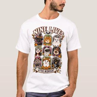 Nine Lives After Midnight Halloween Cats T-Shirt