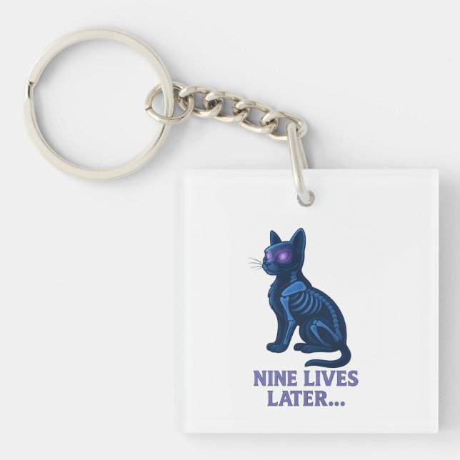 Nine Lives Later – Funny Cat T-Shirt Key Ring (Front)