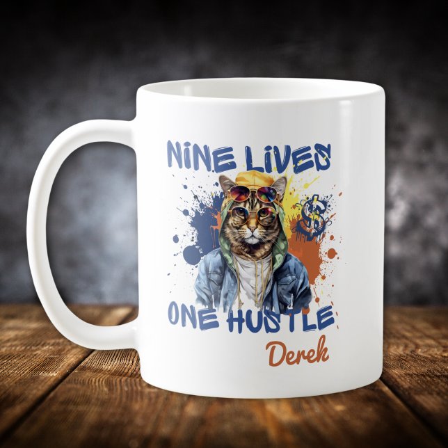 Nine Lives One Hustle Hip Hop Cat Coffee Mug (Creator Uploaded)