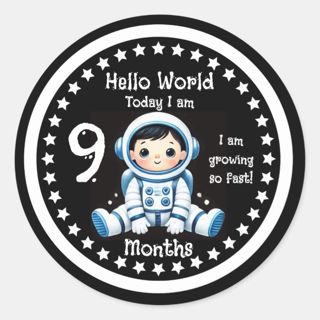 Nine months baby milestone Astronaut  Classic Round Sticker (Front)