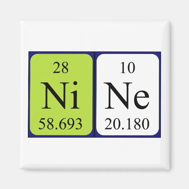 Nine periodic table name magnet (Front)