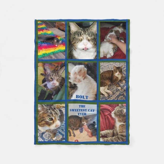 Nine Photo Blue Green Border Pet Keepsake   Fleece Blanket (Front)
