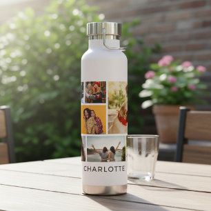 Nine Photo Collage Personalised Name Water Bottle