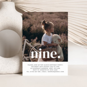 Nine Photo First Birthday Invitation