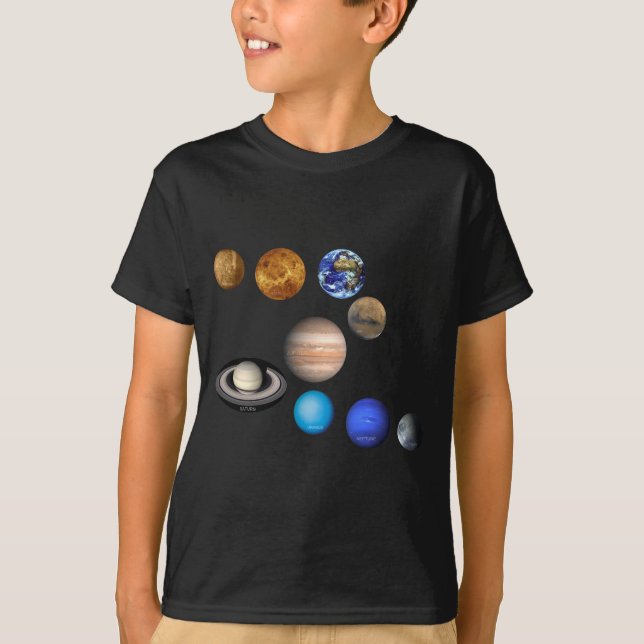 Nine Planets in the Solar System T-Shirt (Front)