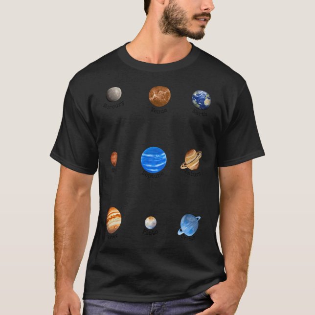 Nine Planets Of Solar System And Pluto 	s For Kids T-Shirt (Front)