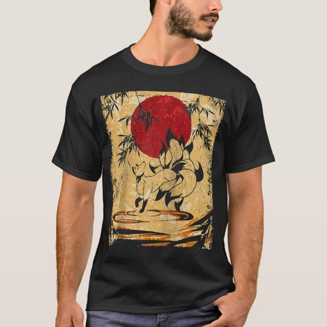 Nine Tailed Fox Japanese Retro Raglan T-Shirt (Front)