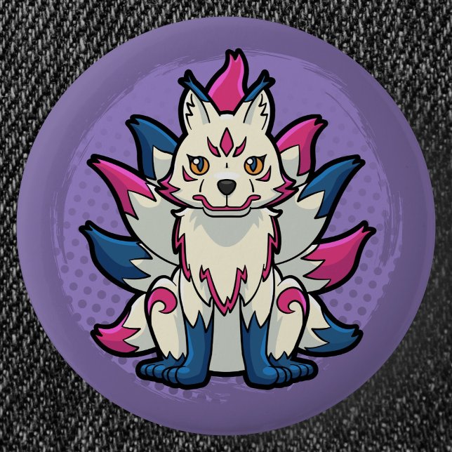 Nine-Tailed Fox- Yokai Kitsune 6 Cm Round Badge (Nine-Tailed Fox Yokai Can Badge- Detail View)