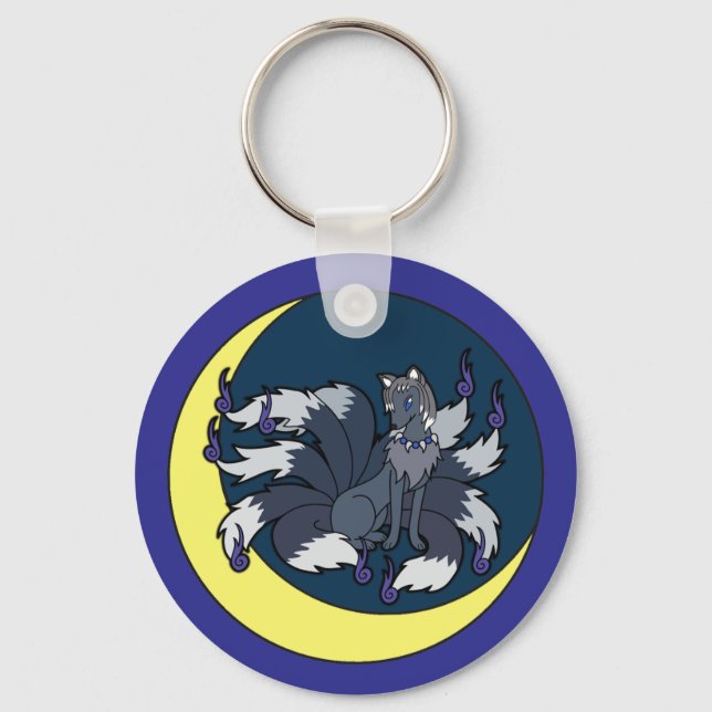 Nine Tailed Silver Fox (Kitsune) Key Ring (Front)