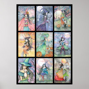 Nine Witches in One Poster Halloween Art