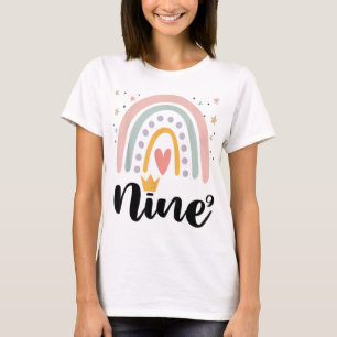 Nine Year Birthday Rainbow Party Family 9 Year Old T-Shirt