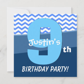 Nine Year Old Birthday Blue Pattern For Boy V06H2 Invitation