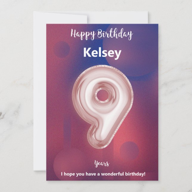 Nine year old Happy Birthday card (Front)