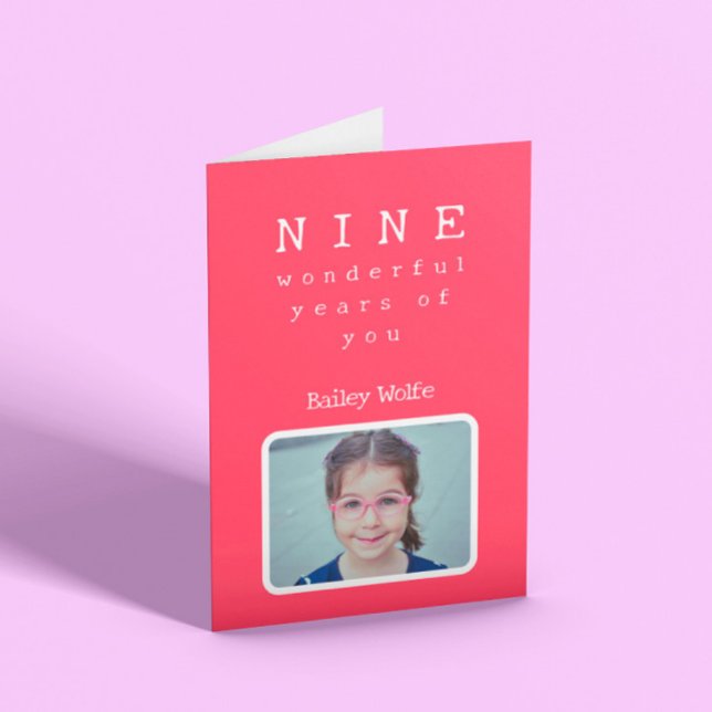 Nine Years Old Childrens Photo Birthday Card (Creator Uploaded)