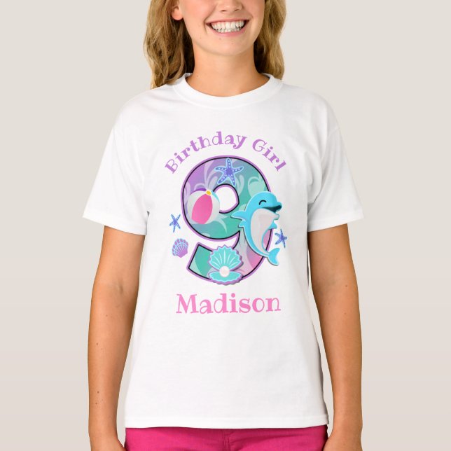Nineth Birthday Dolphin shirt Pool Party (Front)