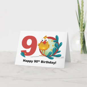 Ninetieth 90 Birthday with Funny Bird and Branch Card