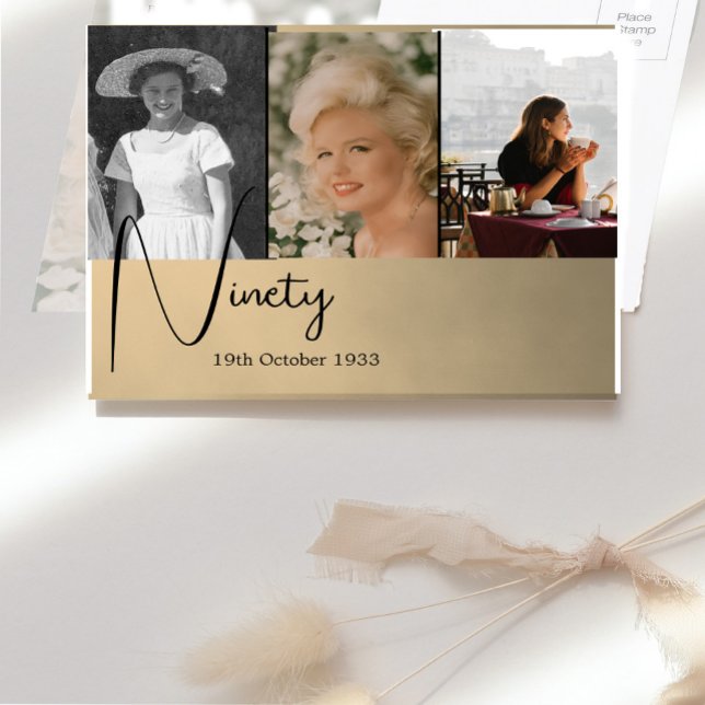 Ninetieth 90th Birthday Photo Collage Invitation Postcard (Creator Uploaded)