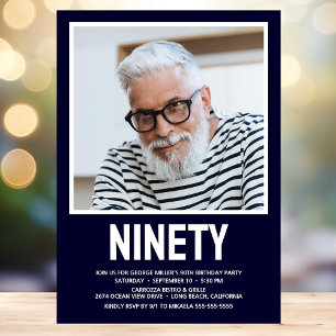 Ninety 90th Birthday Bold Type Photo Invitation