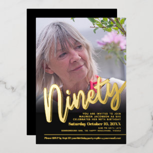 Ninety 90th Birthday custom photo script gold