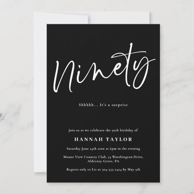 Ninety Classic Black White 90th Birthday Invitation (Front)