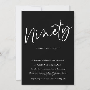 Ninety Classic Black White 90th Birthday Invitation