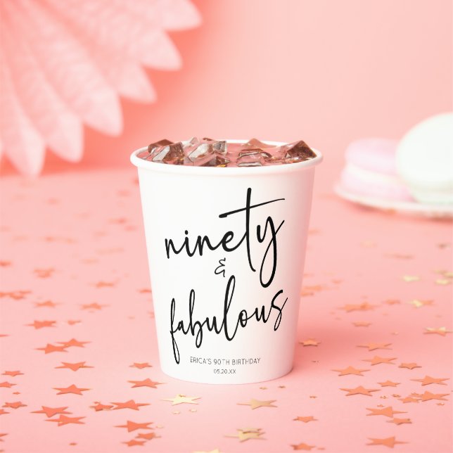 Ninety & Fabulous Minimal 90th Birthday Party Paper Cups (Insitu)