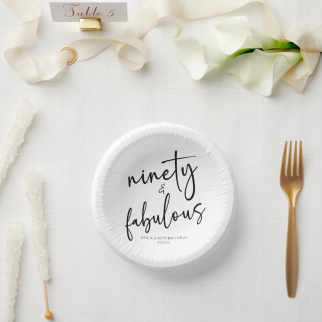 Ninety & Fabulous Minimal 90th Birthday Party Paper Plate (Wedding)