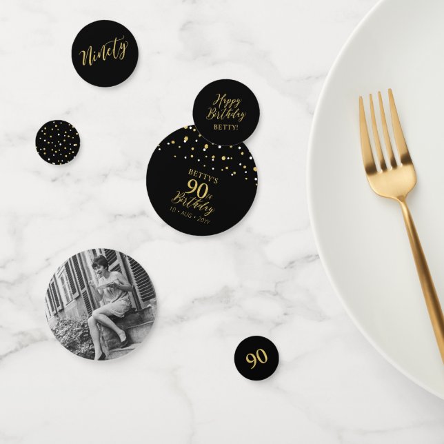 Ninety Gold & Black Confetti 90th Birthday Party (Group)