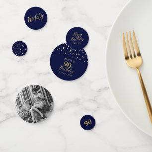 Ninety Gold & Navy Confetti 90th Birthday Party