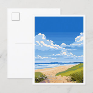 Ninety Mile Beach New Zealand Travel illustration Postcard